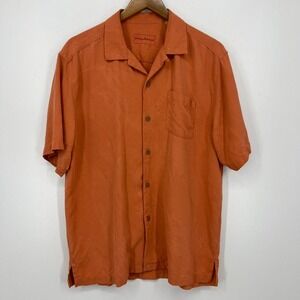 Tommy Bahama Short Sleeve Button Shirt Men's Size M Orange 100% Silk Hawaiian